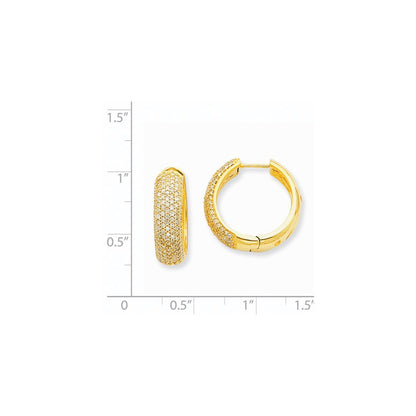Solid 14k Yellow Gold AA Simulated CZ Hinged Hoop Earrings