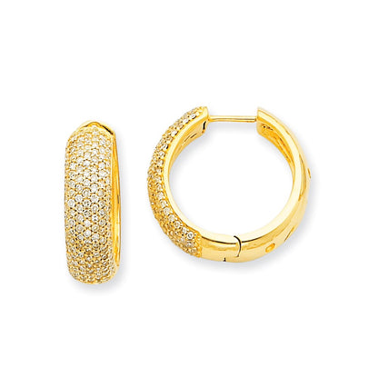 Solid 14k Yellow Gold AA Simulated CZ Hinged Hoop Earrings