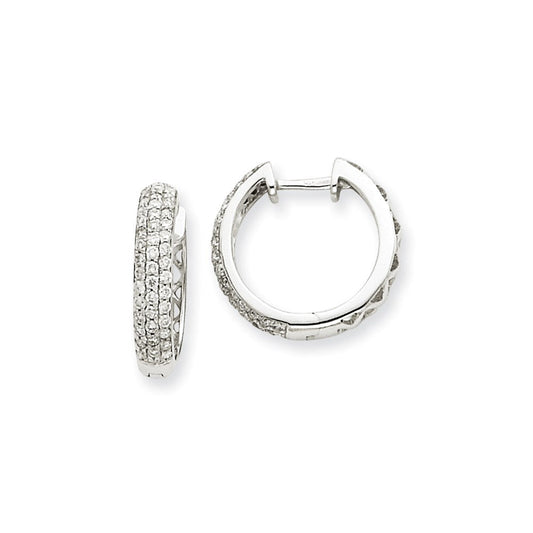 14k A White Gold Real Diamond Hoop Earrings XE1469A
