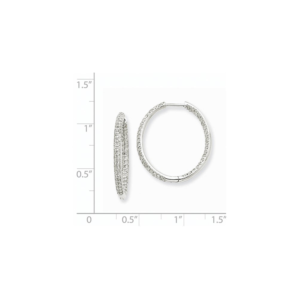 Solid 14k White Gold AA Simulated CZ In & Out Hoop Earrings