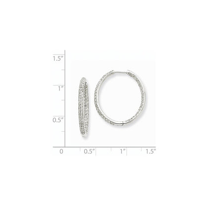 Solid 14k White Gold AA Simulated CZ In & Out Hoop Earrings