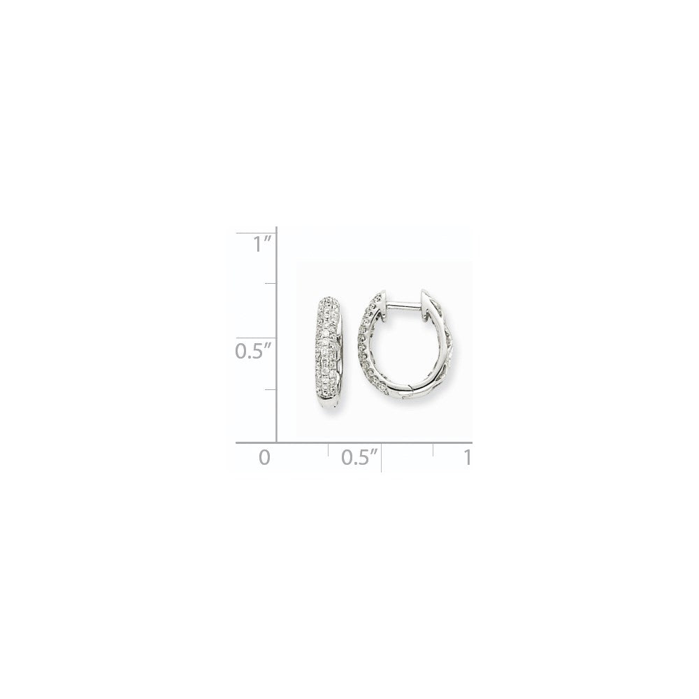 Solid 14k White Gold AA Simulated CZ Hinged Hoop Earrings