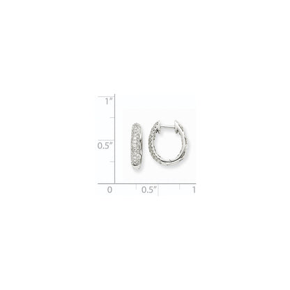 Solid 14k White Gold AA Simulated CZ Hinged Hoop Earrings