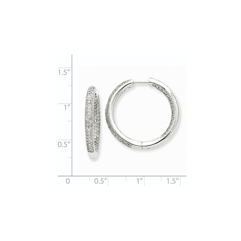 Solid 14k White Gold AA Simulated CZ In & Out Hoop Earrings