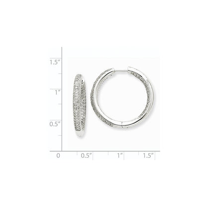 Solid 14k White Gold AA Simulated CZ In & Out Hoop Earrings