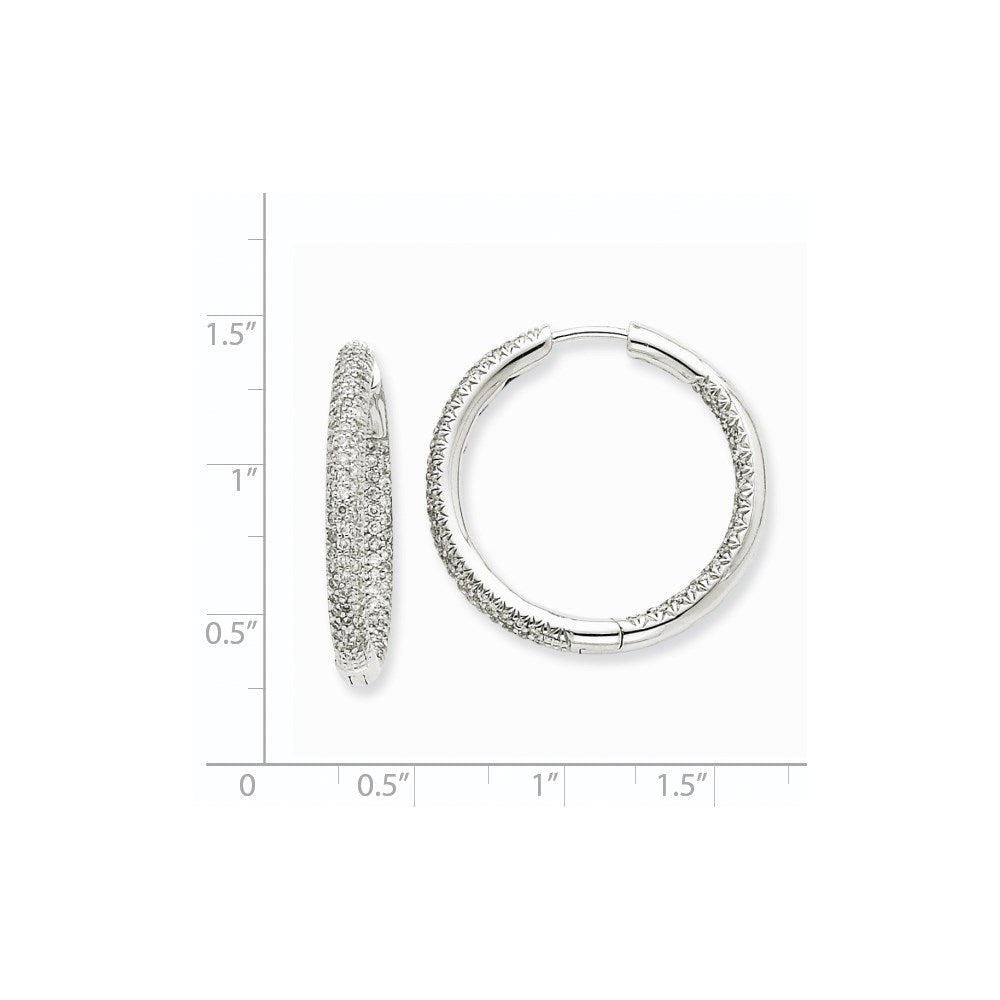 Solid 14k White Gold 1 1/2Ctw Circle Hoop Simulated CZ Earrings