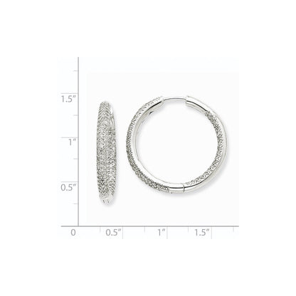 Solid 14k White Gold 1 1/2Ctw Circle Hoop Simulated CZ Earrings