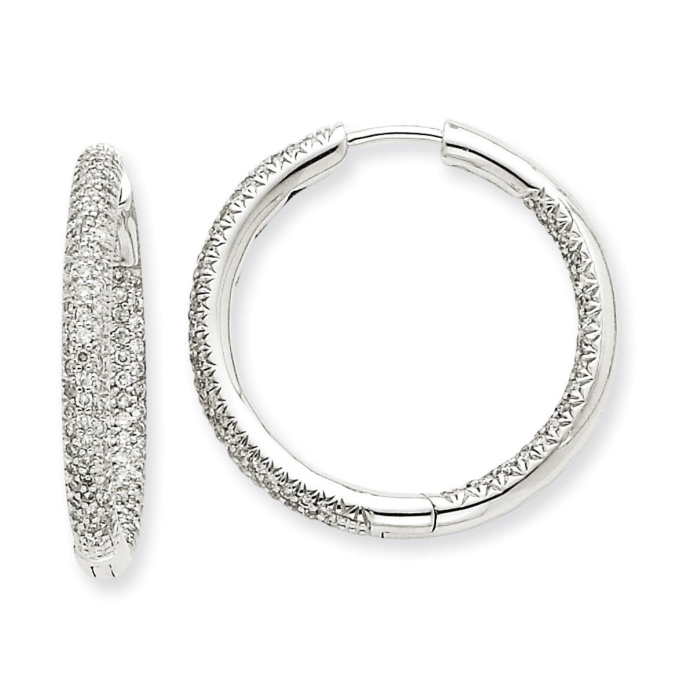 14K White Gold 1 1/2Ctw Circle Hoop Real Diamond Earrings XE1482A