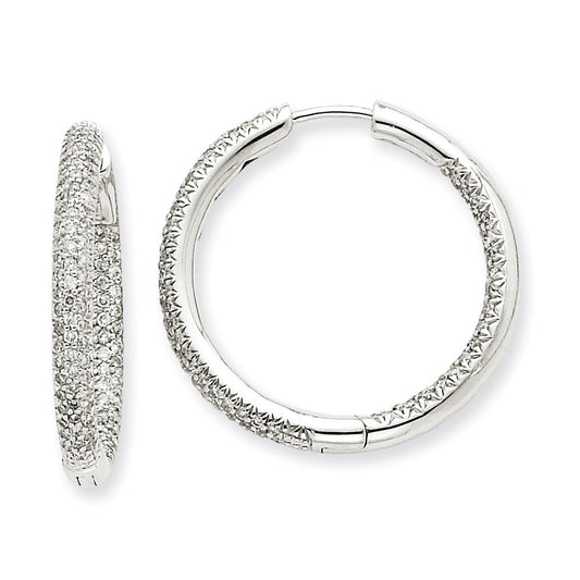 14K White Gold 1 1/2Ctw Circle Hoop Real Diamond Earrings XE1482A