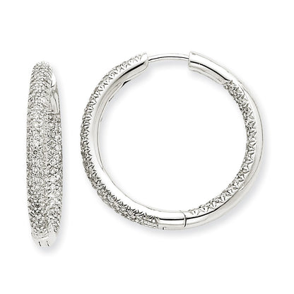 Solid 14k White Gold 1 1/2Ctw Circle Hoop Simulated CZ Earrings