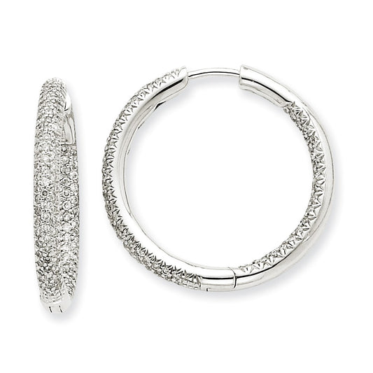 Solid 14k White Gold 1 1/2Ctw Circle Hoop Simulated CZ Earrings