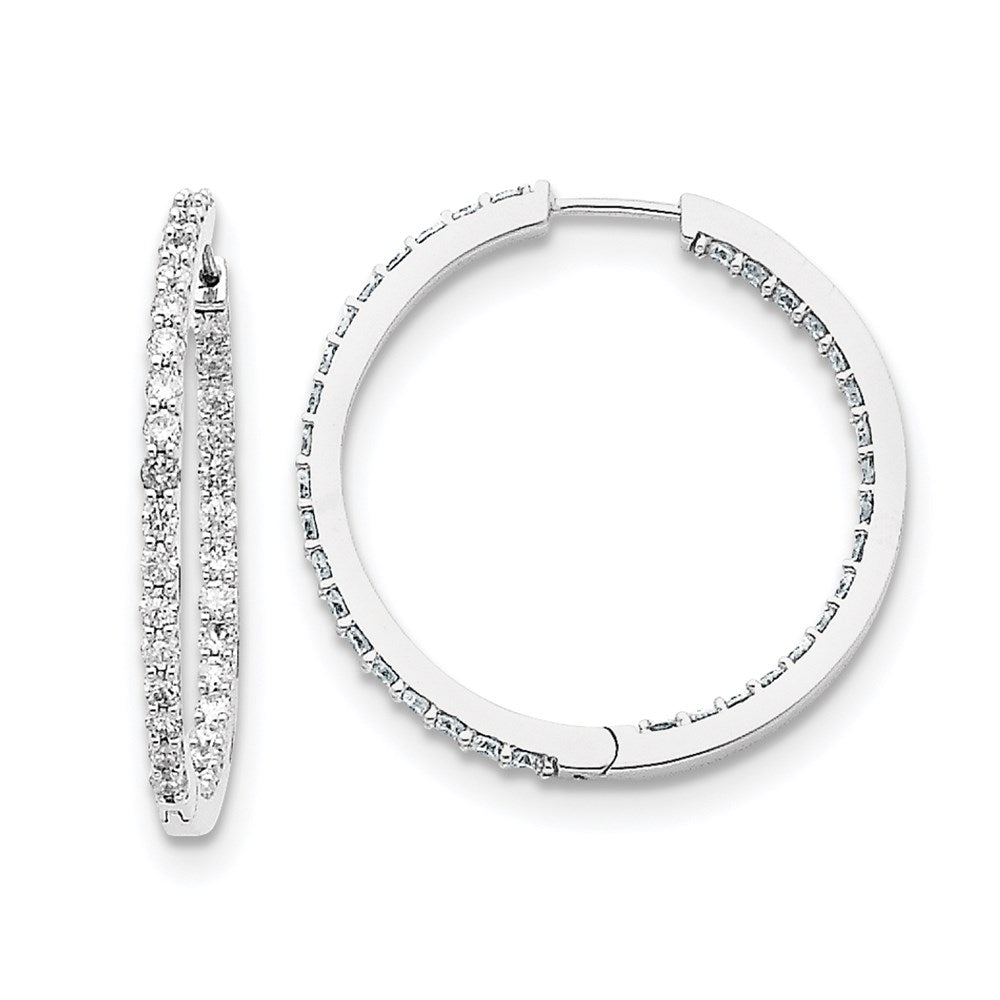Solid 14k White Gold AA Simulated CZ Hoop Earrings