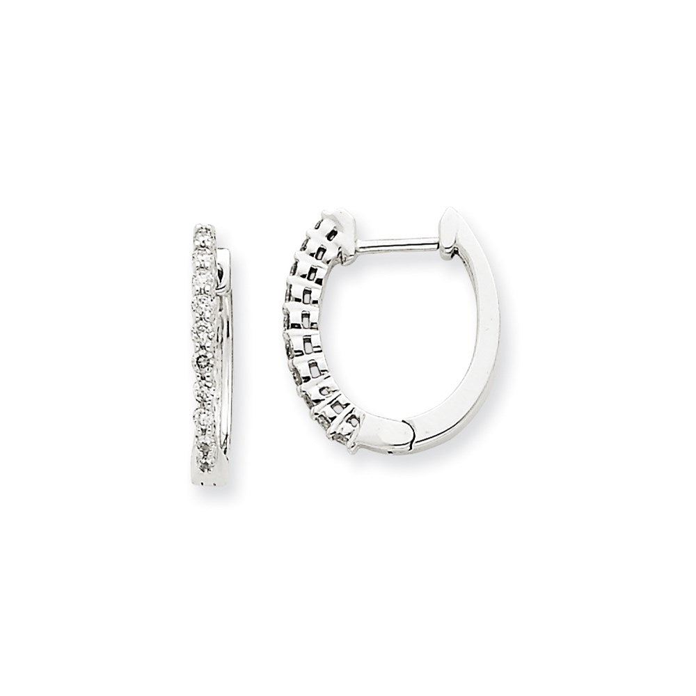 14k White Gold AA Real Diamond Hinged Hoop Earrings XE1515AA