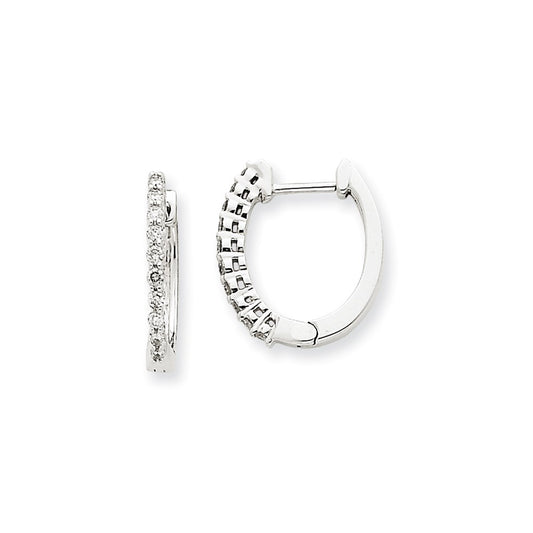 Solid 14k White Gold AA Simulated CZ Hinged Hoop Earrings