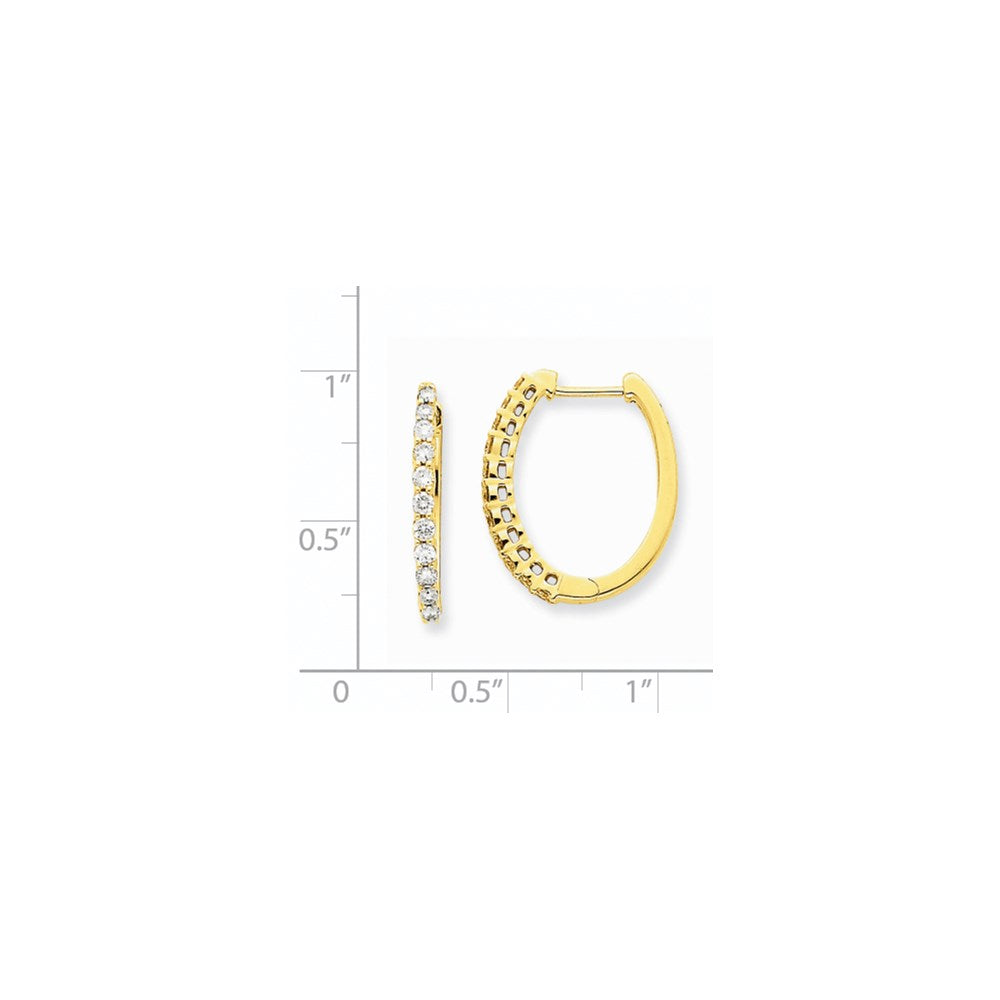 Solid 14k Yellow Gold AA Simulated CZ Hinged Hoop Earrings