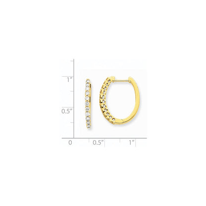 Solid 14k Yellow Gold AA Simulated CZ Hinged Hoop Earrings