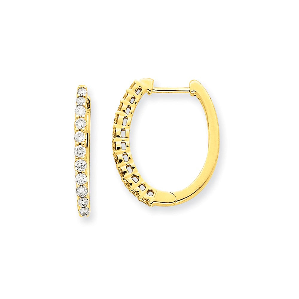 Solid 14k Yellow Gold AA Simulated CZ Hinged Hoop Earrings