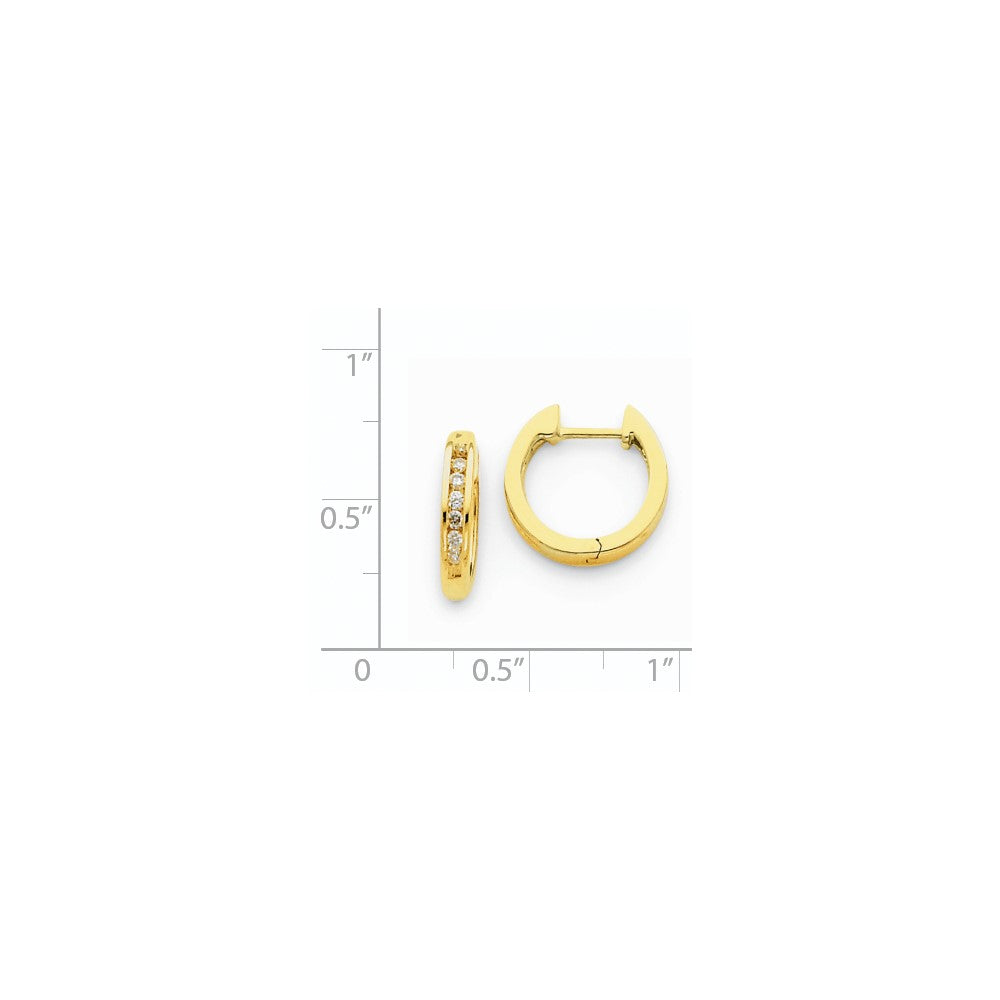 Solid 14k Yellow Gold Simulated CZ Hinged Hoop Earrings
