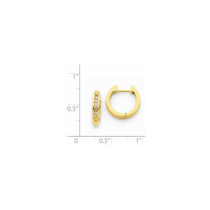 Solid 14k Yellow Gold Simulated CZ Hinged Hoop Earrings