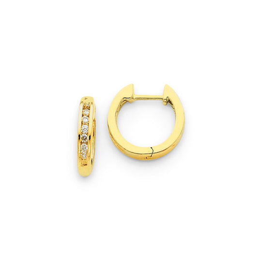 Solid 14k Yellow Gold Simulated CZ Hinged Hoop Earrings