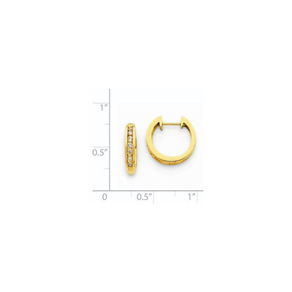 Solid 14k Yellow Gold Simulated CZ Hinged Hoop Earrings