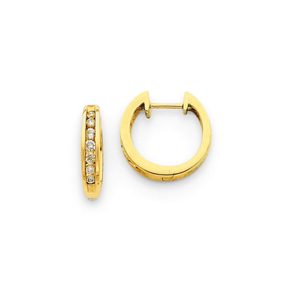 Solid 14k Yellow Gold Simulated CZ Hinged Hoop Earrings