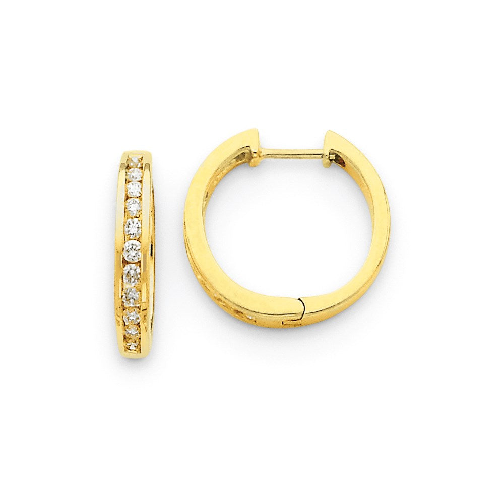 14k Yellow Gold Real Diamond Hinged Hoop Earrings XE1527AA