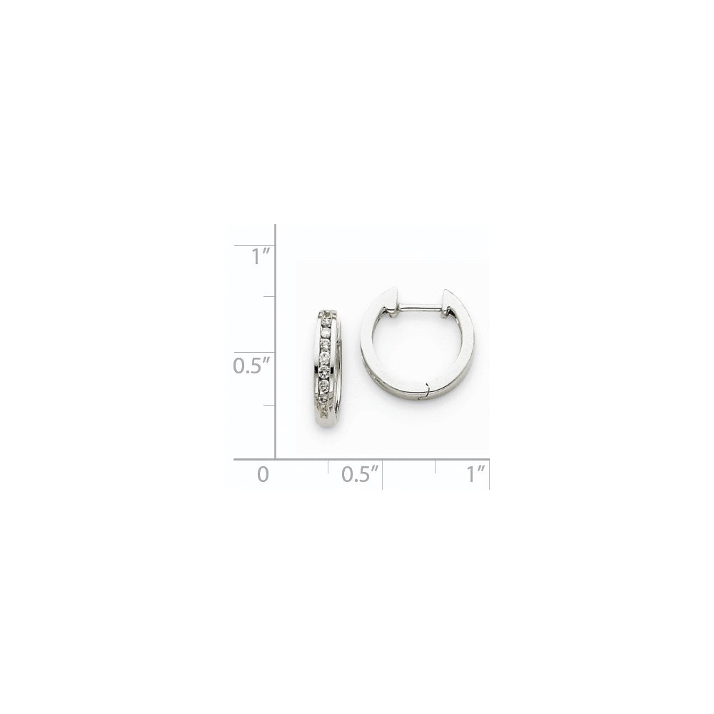 Solid 14k White Gold Simulated CZ Hinged Hoop Earrings