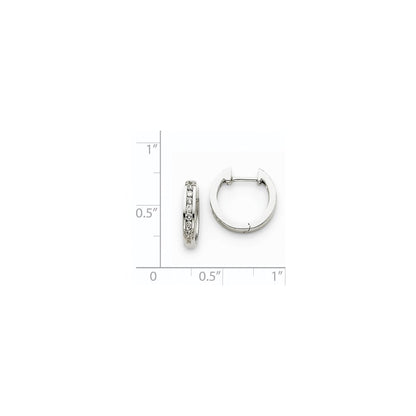 Solid 14k White Gold Simulated CZ Hinged Hoop Earrings