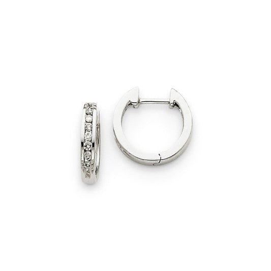 14k White Gold Real Diamond Hinged Hoop Earrings XE1529AA