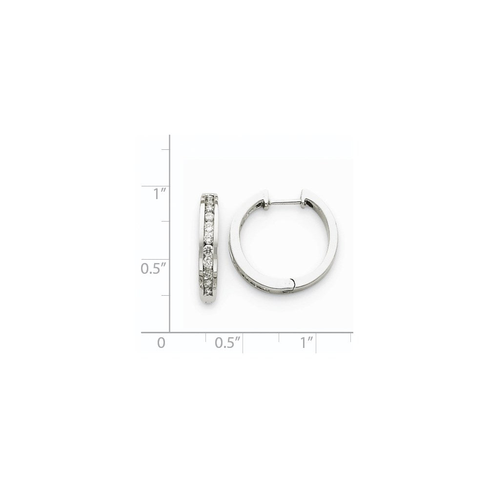 Solid 14k White Gold AA Simulated CZ Hinged Hoop Earrings