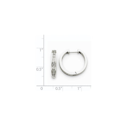 Solid 14k White Gold AA Simulated CZ Hinged Hoop Earrings