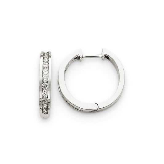 14k White Gold AA Real Diamond Hinged Hoop Earrings XE1531AA
