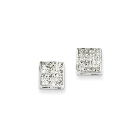14K White Gold Real Diamond Post Earrings XE1537AA
