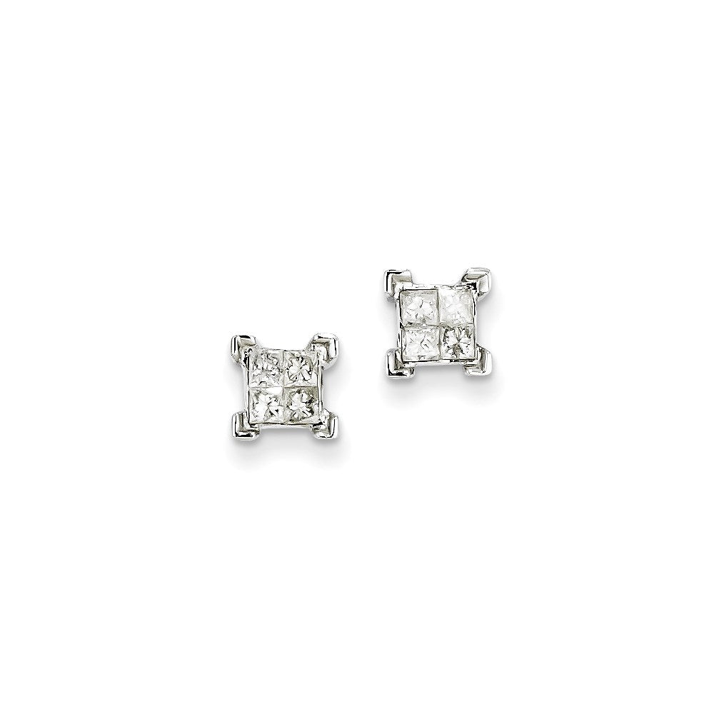 14k White Gold Princess Real Diamond Screwback Earrings XE1547AA