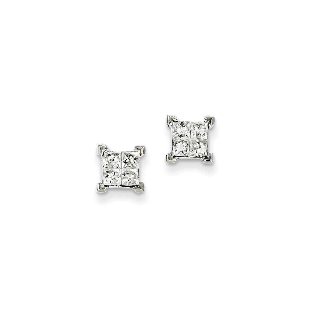 14k White Gold Princess Real Diamond Screwback Earrings XE1548AA