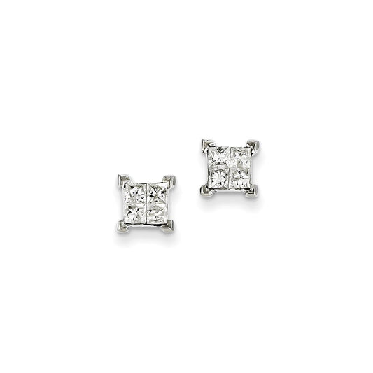 14k White Gold Princess Real Diamond Screwback Earrings XE1548AA