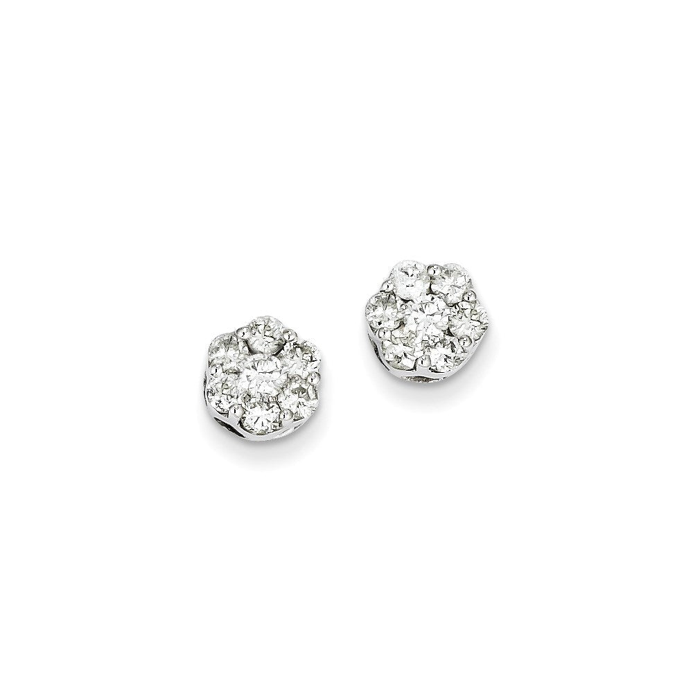 14k White Gold Real Diamond Cluster Screwback Earrings XE1552AA