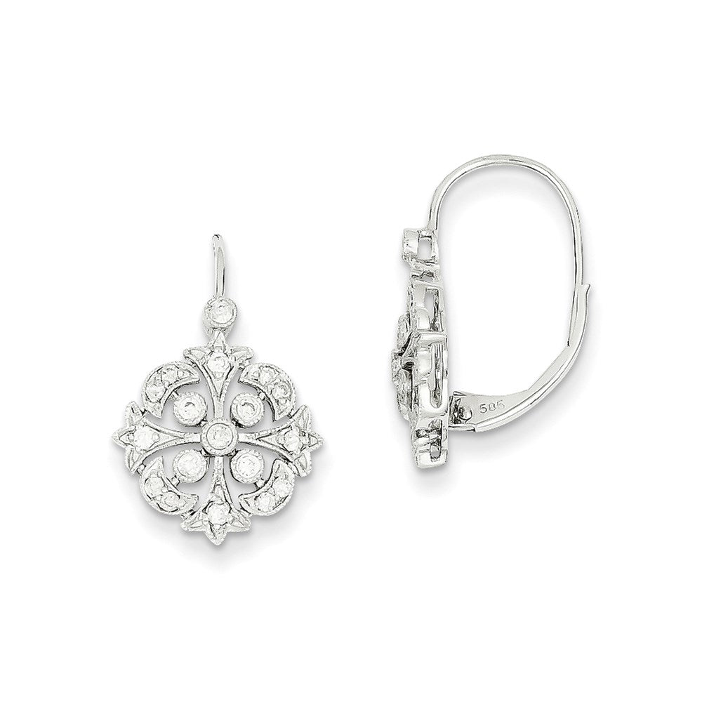 14k White Gold Real Diamond Leverback Earrings XE1562AA