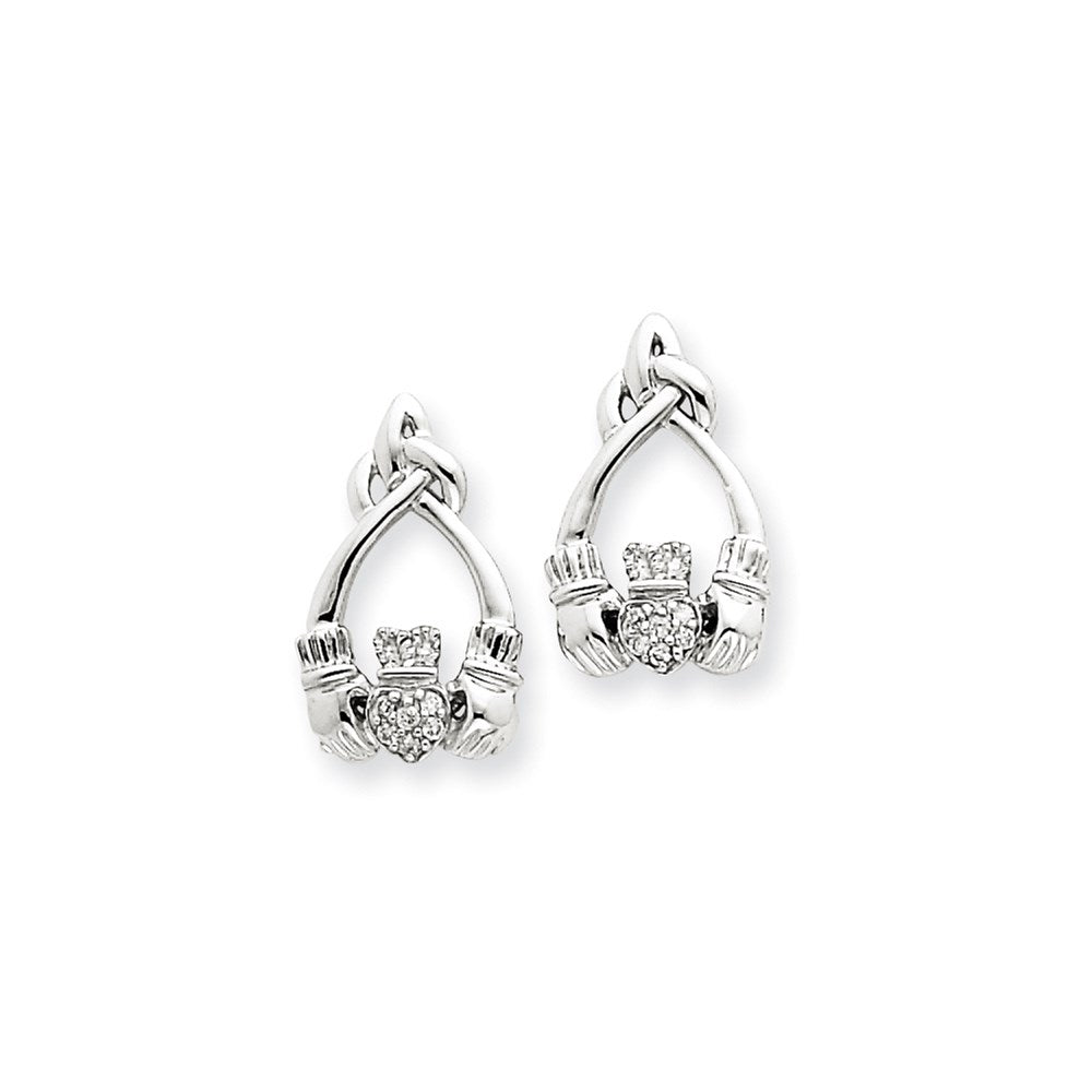 14k White Gold Real Diamond Claddagh Post Earrings XE1579A