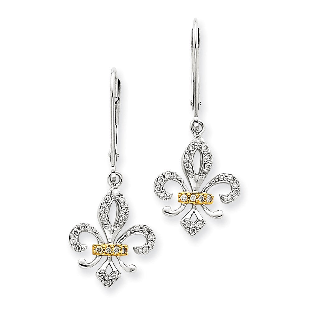 14k White Gold & Rhodium Real Diamond Fleur De Lis Earrings XE1585A