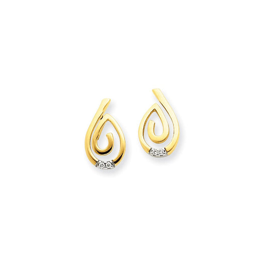 14K Yellow Gold and Rhodium Real Diamond Post Earrings XE1591A