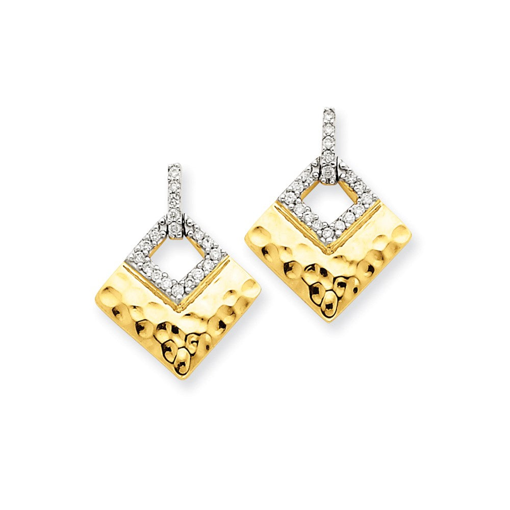 14k Yellow Gold Real Diamond Dangle Post Earrings XE1596A