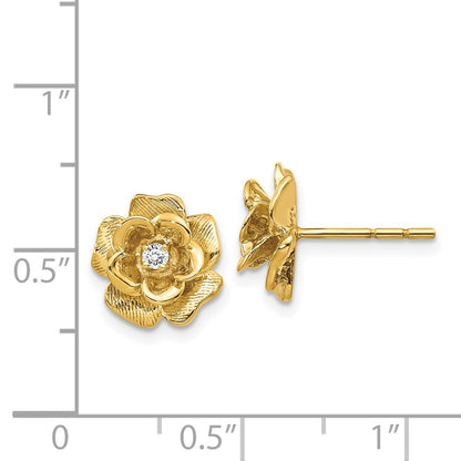 Solid 14k Yellow Gold AA Simulated CZ Flower Post Earrings