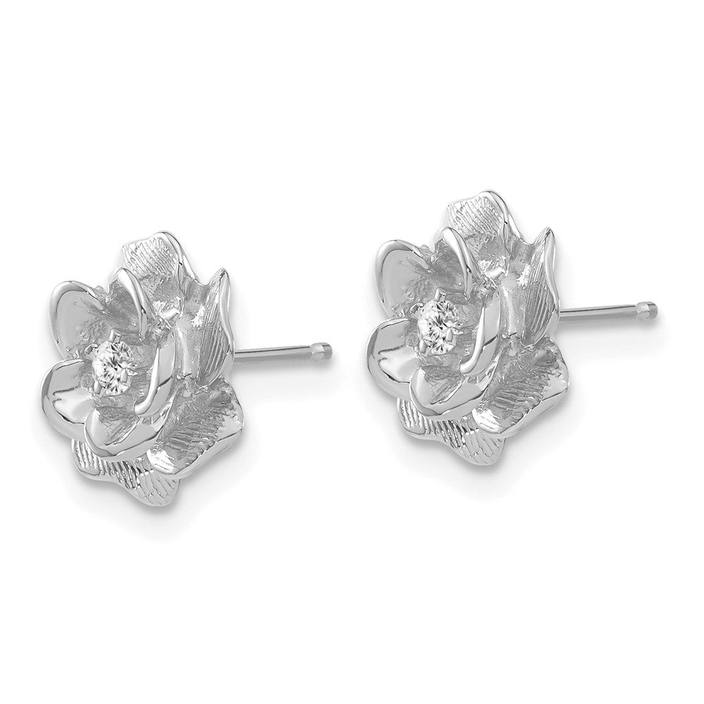Solid 14k White Gold AA Simulated CZ Flower Post Earrings