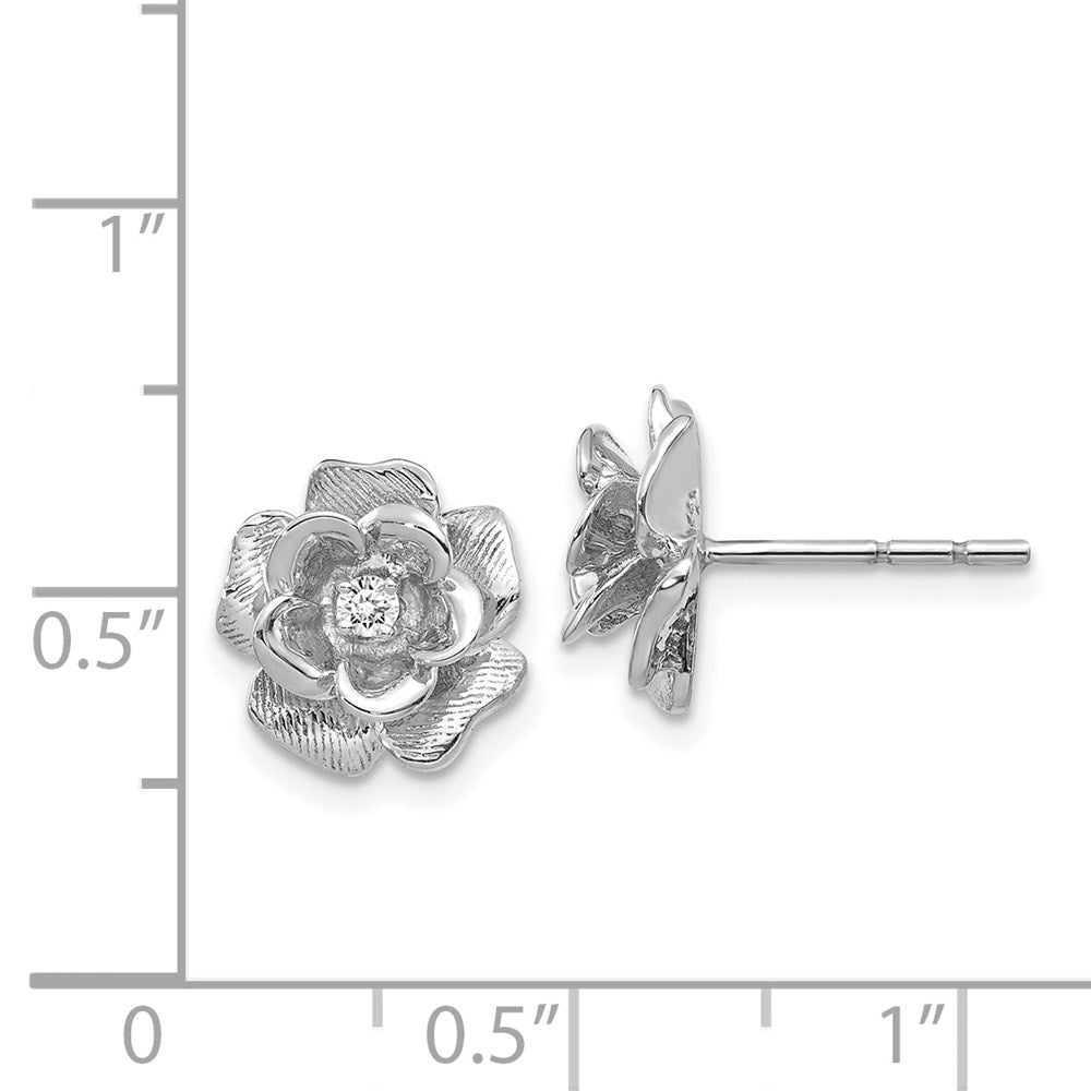 Solid 14k White Gold AA Simulated CZ Flower Post Earrings