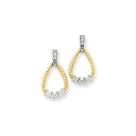 14k Yellow Gold Two-tone Real Diamond Teardrop Post Dangle Earrings XE1602A