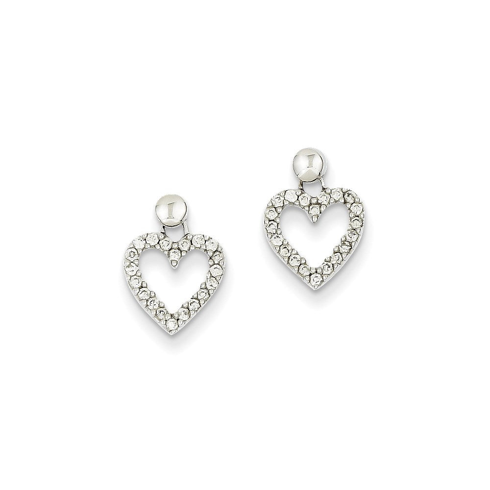 14k White Gold Real Diamond Heart Dangle Earrings XE1624A
