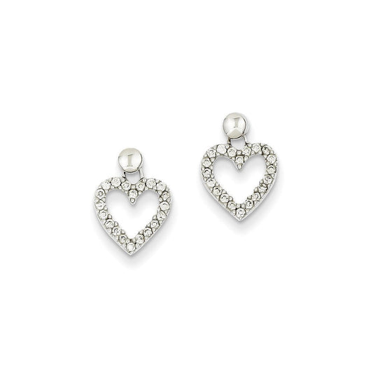 14k White Gold Real Diamond Heart Dangle Earrings XE1624A
