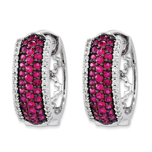 14k White Gold AA Real Diamond & Ruby Earrings XE1643R/AA